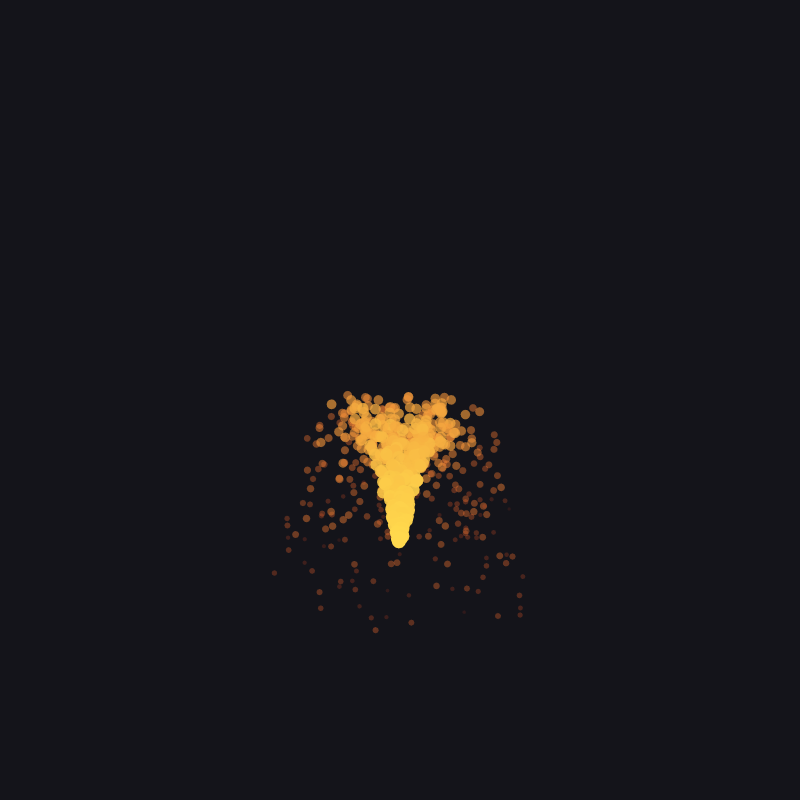 ‘A fountain of 606 particles fading from yellow to red’